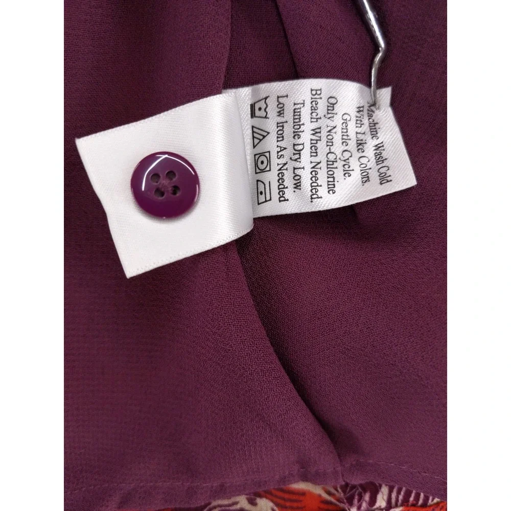 Coldwater Creek Blouse Women XS Red Purple Feather Print Pleated Chiffon Tank